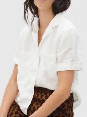 Everlane Relaxed White Short-Sleeve Button Front Linen Shirt
